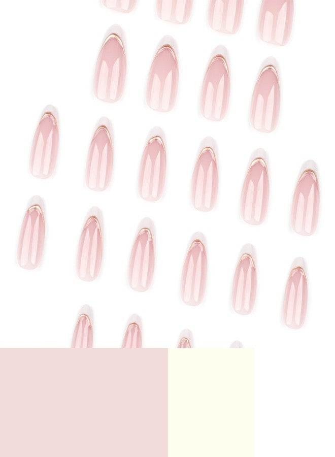 BSBTBZ White French Tip Press on Nails Short Fake Nails with Chrome Gold Line Designs French Nails Press ons Nail Tips Stick on Nails Almond Shape Acrylic False Nails Finger Manicure for Women Daily Wear - Image 4